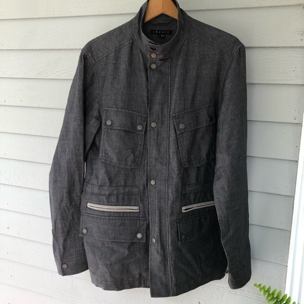 Theory Field Jacket Zippers Linen Grey Small